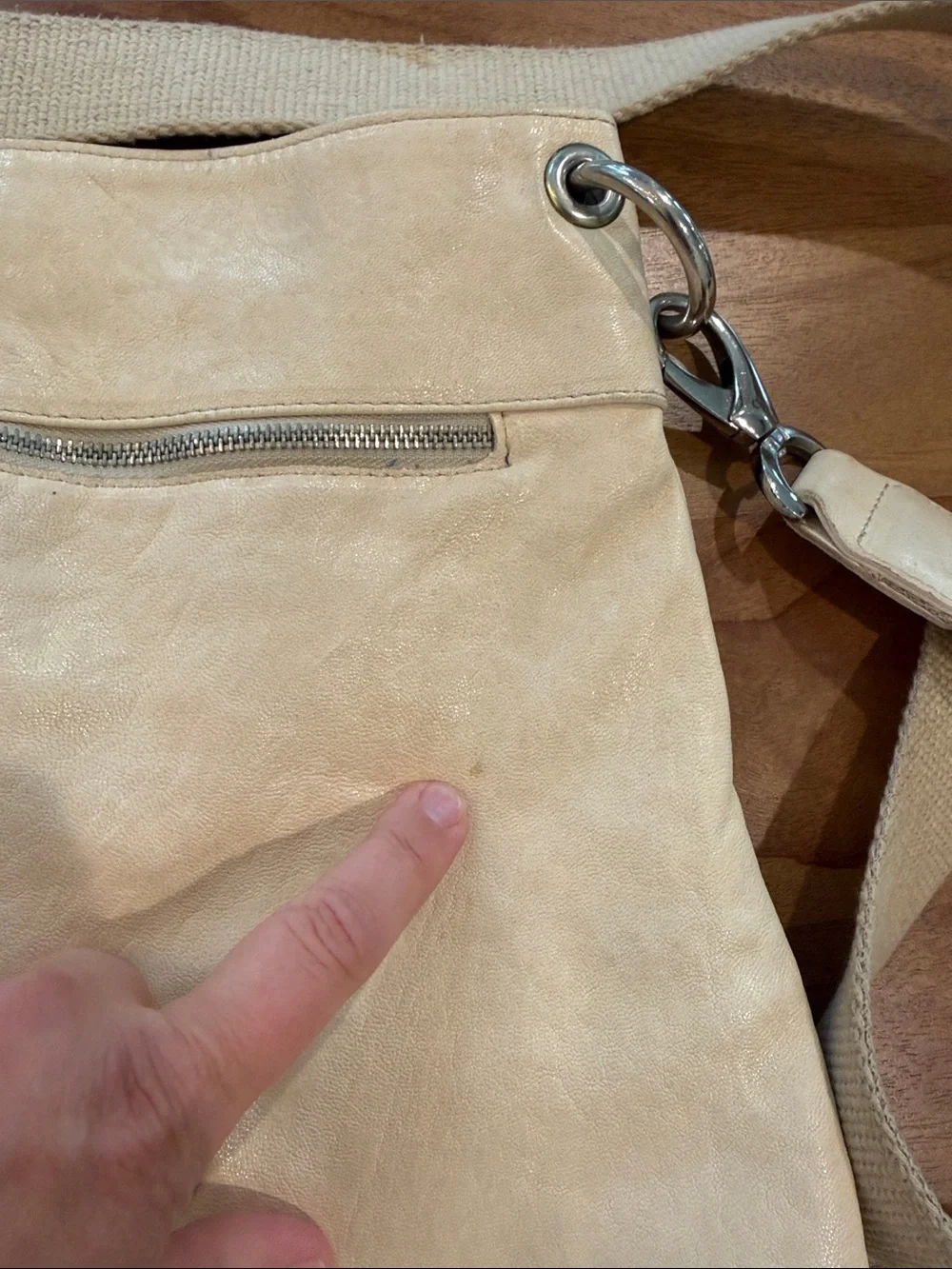 Marco Buggiani Cream Leather Crossbody Hobo Bag w/ Canvas Strap *Made in Italy*